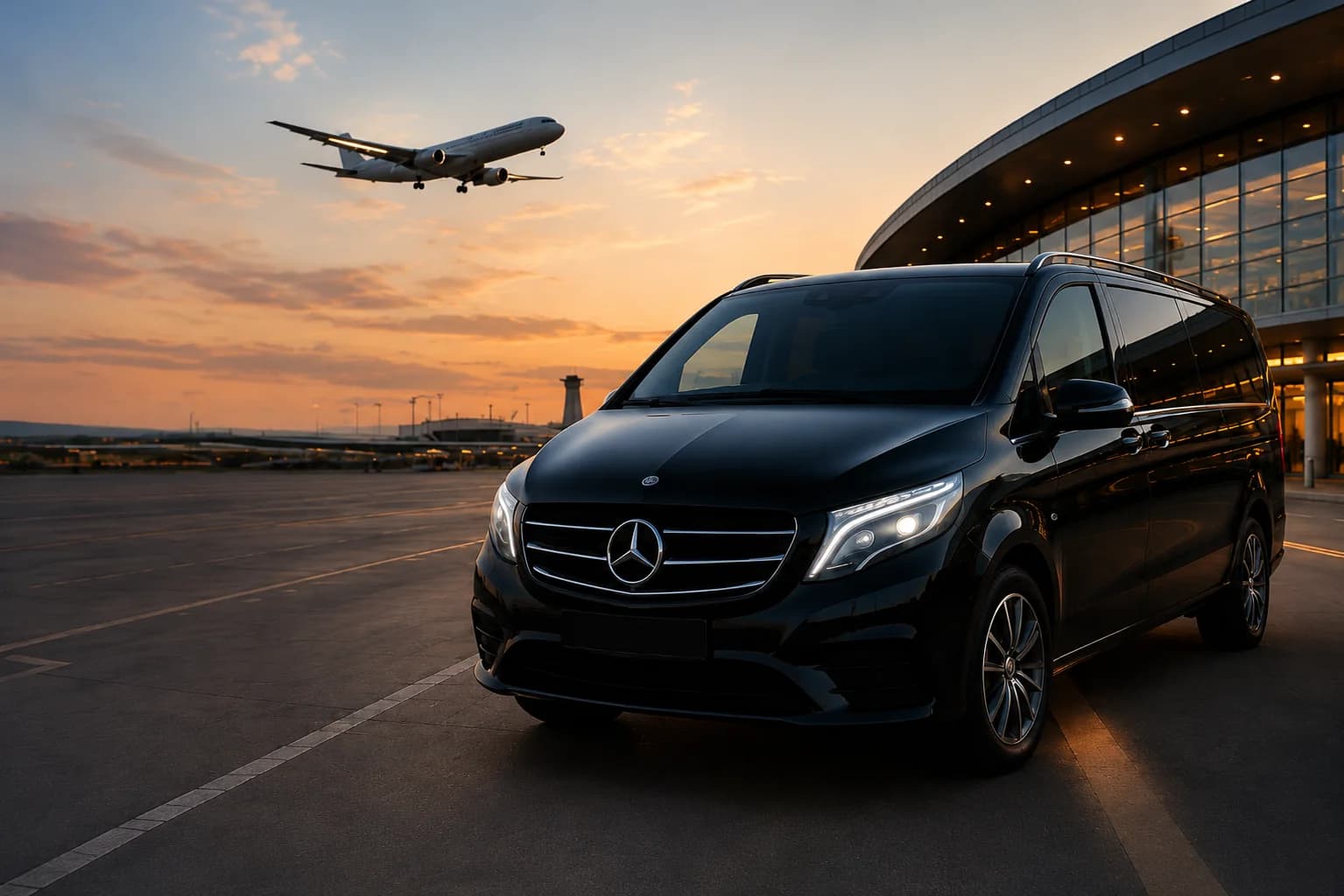 Mercedes-Benz V-Class outside an airport terminal