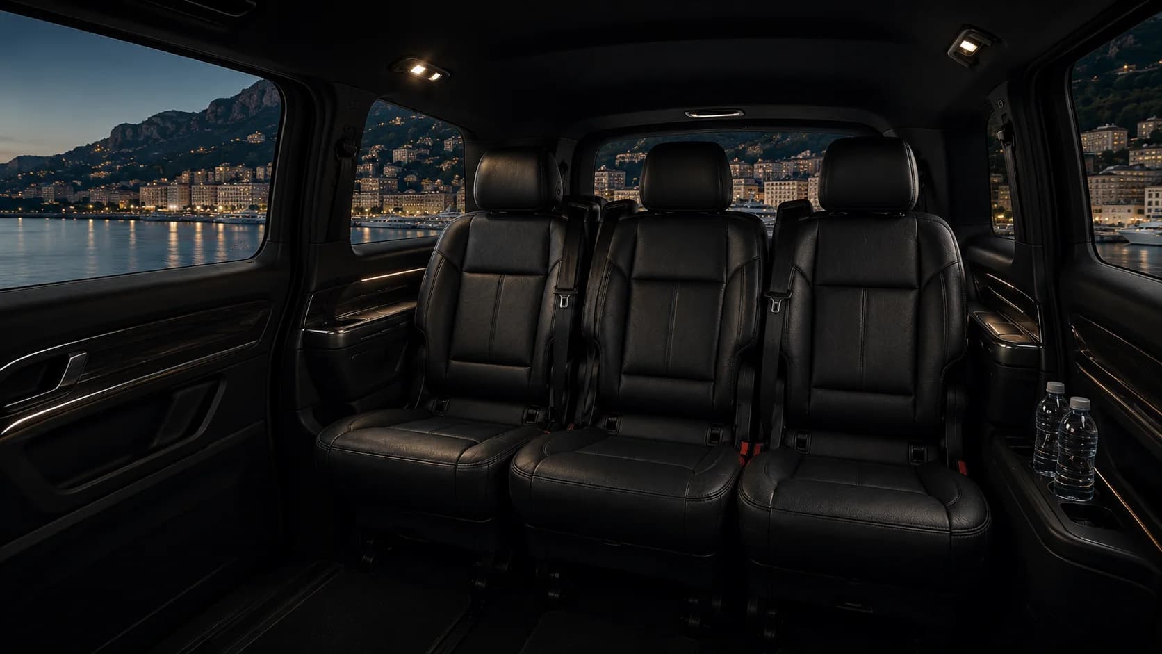 Mercedes-Benz V-Class interior overlooking Monaco at night